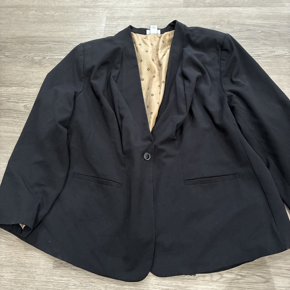 Catherines 3x Blazer Black Long Sleeve One Button Gold Lined Washable Plus Sz 3X